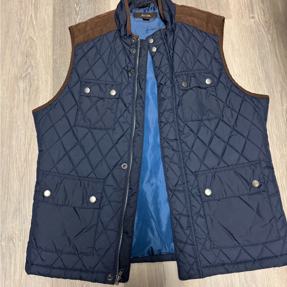 Men's Quilted Navy and Brown Vest